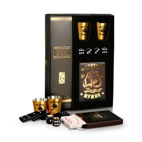 Geschenkset - Cooler Mann, Karten 36 Stk., Dominosteine, Becher 30 ml: 2 Stk., Würfel: 4 Stk.