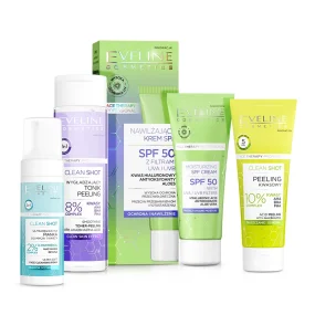 Gesichtsset - Ausstrahlung und Jugend, mit AHA-Komplex, Reinigungsschaum + Peeling + Tonic + Creme, Eveline