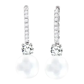 Серьги, серебро 925°, циркон, культивированный натуральный жемчуг, английская застежка, 29 мм Серьги, серебро 925°, циркон, культивированный натуральный жемчуг, английская застежка, 29 мм