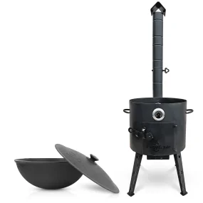 Set - Feuerofen- KazanoFF, für Kasan 12 Liter, Ø 40 cm + Thermometer + Gusseisenkasan, Aluminiumdeckel, runder Boden, Ø 42,5 cm, 12 l