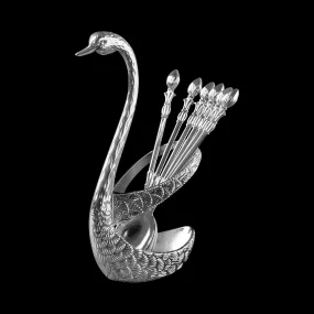 Набор  - Серебряный лебедь, подставка + ложка чайная: 6 шт. Набор  - Серебряный лебедь, подставка + ложка чайная: 6 шт.