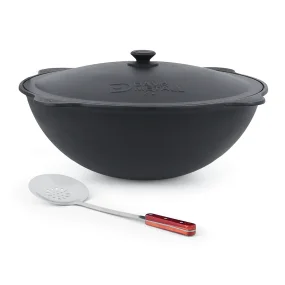 Set - Kasan aus Gusseisen, Aluminiumdeckel, runder Boden, 22 l, Ø 52,7 cm + Schaumlöffel 48 cm 