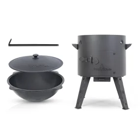 Set - Feuerofen - KazanoFF, für usbekischen Kasan 16 Liter, Ø 44 cm + Gusseisenkasan, Aluminiumdeckel, runder Boden, Ø 46,5 cm, 16 l