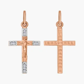 Крест, красное / белое золото 585°, фианит