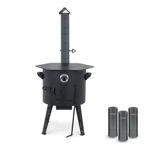 Feuerofen Utschak Ø 40 cm mit Abzugsrohr, für Kasan 12 L, Thermometer, Ofenplatte