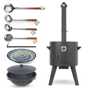 Set - Feuerofen - KasanoFF, 16 l, Ø 44 cm + Thermometer + Gusseisenkasan, runder Boden, Ø 46,5 cm, 16 l + Lagan MIX, Ø 37 cm + Schaumlöffel: 3 Stk. + 