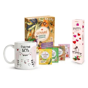 Geschenkset - Glück, Tee + Tasse + Pralinen