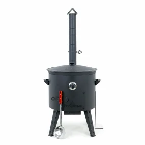Utschak Feuerofen Ø 49 cm + Gusseisen-Kasan 22 L, Ø 52,7 cm, flacher Boden + Küchenzubehör, Usbekischer Kochtopf aus Gusseisen