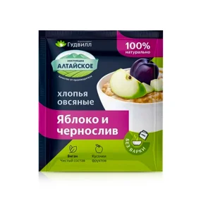 Хлопья овсяные с яблоком и черносливом, Гудвилл, 40 г Хлопья овсяные с яблоком и черносливом, Гудвилл, 40 г