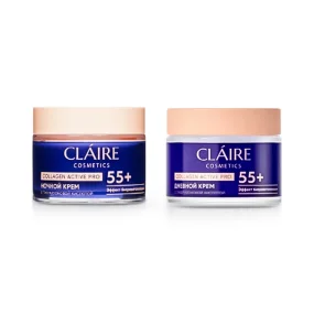 Gesichtspflegeset mit Kollagen 55+, Tagescreme + Nachtcreme, Claire Cosmetics