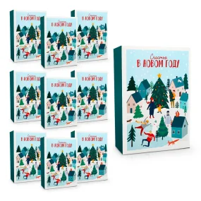 Подарочная коробка - Новый год, картон, 22 х 30 х 10 см,10 шт.