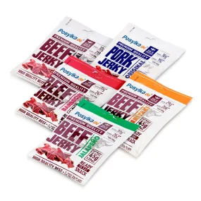 Probierpaket getrocknetes Fleisch - Jerky, 5 x 45 g Probierpaket getrocknetes Fleisch - Jerky, 5 x 45 g