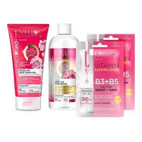 Gesichtspflegeset - Tonus und Frische, Mizellenwasser + Waschgel + Maske: 2 Stk., Eveline Cosmetics