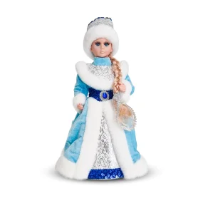 Figur - Schneemädchen, im blauen Pelzmantel, mit Fach für Süßigkeiten, 35 cm Figur - Schneemädchen, im blauen Pelzmantel, mit Fach für Süßigkeiten, 35 cm