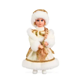Figur - Schneemädchen, im weißen Pelzmantel mit goldenen Verzierungen, 30 cm Figur - Schneemädchen, im weißen Pelzmantel mit goldenen Verzierungen, 30 cm