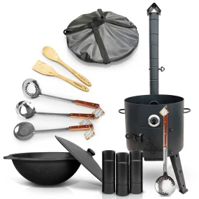 Набор: Печь учаг , чугунный казан 16 л круглое дно, аксессуары