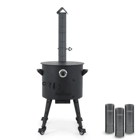 Feuerofen Utschak Ø 40 cm mit Abzugsrohr, für Kasan 12 L, Thermometer, Transportrollen, Ofenplatte