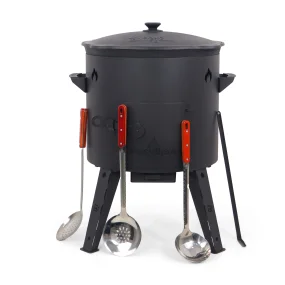 Учаг печь Ø 44 см + чугунный казан 16 л, плоское дно + кухонные принадлежности, узбекский чугунный казан для гриля и плова