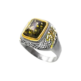 Siegelring, Silber, Vergoldet 925°, Bernstein, Größe 23,5 (74)