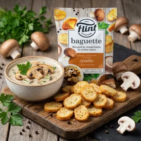 Weizen-Croutons - Flint Baguette, Pilze in Sahnesauce, 60 g