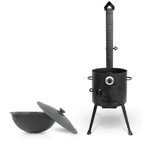 Набор - Печь - КазаноFF, для казана 10 литров, Ø 36 см + казан чугунный, алюминиевая крышка, круглое дно, Ø 38,5 см, 10 л + термометр