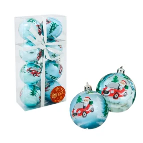 Weihnachtskugeln - Weihnachtsmann im Auto, blau, Kunststoff, Ø 6 cm, 8 Stk. Weihnachtskugeln - Weihnachtsmann im Auto, blau, Kunststoff, Ø 6 cm, 8 Stk.