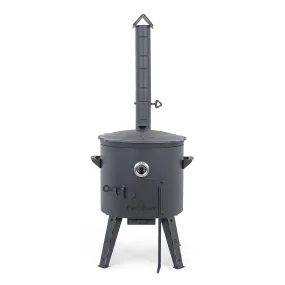 Utschak Feuerofen Ø 44 cm + Gusseisen-Kasan 16 l, Ø 46,5 cm, runder Boden + Küchenzubehör, Usbekischer Kochtopf aus Gusseisen