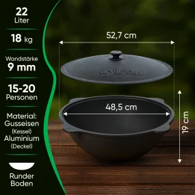 Казан чугунный, алюминиевая крышка, круглое дно, 22 л, Ø  52,7 см