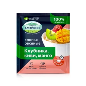 Хлопья овсяные с клубникой, киви и манго, Гудвилл, 40 г Хлопья овсяные с клубникой, киви и манго, Гудвилл, 40 г