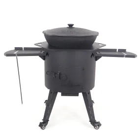 Учаг печь Ø 44 см + чугунный казан 16 л, круглое дно, колёса, столики, плита + кухонные принадлежности, узбекский чугунный казан для гриля и плова