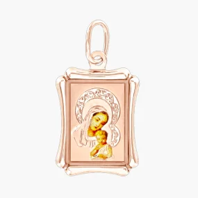 Ikone - Anhänger, Rotgold 585°, Emaille, 28 mm