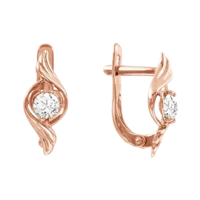 Серьги, красное золото 585°, кристалл swarovski, английская застежка, 15 мм Серьги, красное золото 585°, кристалл swarovski, английская застежка, 15 мм