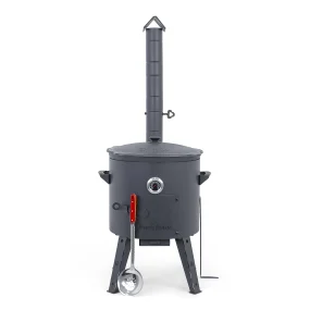 Utschak Feuerofen Ø 44 cm + Gusseisen-Kasan 16 l, Ø 46,5 cm, runder Boden + Küchenzubehör, Usbekischer Kochtopf aus Gusseisen