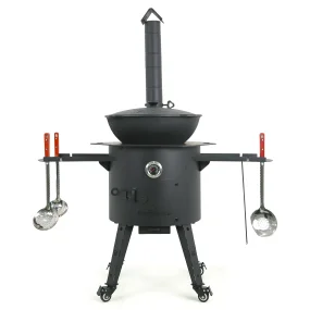 Набор - Учаг с трубой Ø 44 см + казан  Ø 46,5 см, 16 л + термометр+плита+ ролики: 4 шт.+столик: 2 шт.+шумовка+поварёшка+ручка+диспенсер