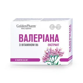Экстракт валерианы с витамином В6, Golden Pharm, 50 таблеток Экстракт валерианы с витамином В6, Golden Pharm, 50 таблеток