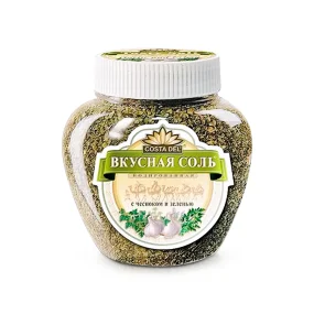 Вкусная соль, йодированная, с чесноком и зеленью, 400 г Вкусная соль, йодированная, с чесноком и зеленью, 400 г