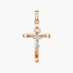 Kreuz Anhänger, Rot- / Weißgold 585°, 27 mm 0,79 gr