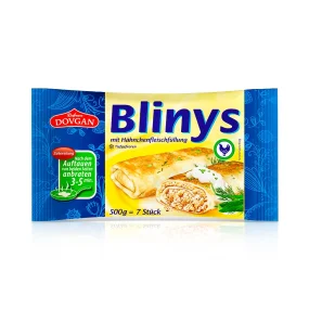 Bliny, Pfannkuchen mit Hähnchenfleischfüllung, Dovgan, 500 g Bliny, Pfannkuchen mit Hähnchenfleischfüllung, Dovgan, 500 g