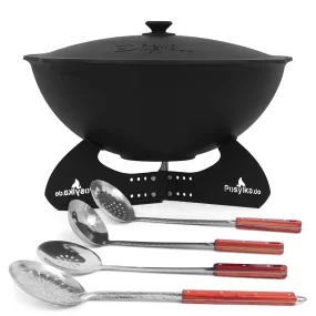 Kasan aus Gusseisen, Aluminiumdeckel, flacher Boden, 22 l, Ø 52,7 + Untersetzer + Küchenzubehör