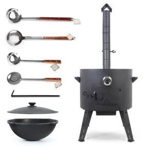 Set - Feuerofen- KazanoFF, für Kasan 22 Liter, Ø 49 cm, Thermometer, Gusseisenkasan, flacher Boden, 22 l, Ø 52,7 cm, Schaumlöffel: 3 Stk., Schöpfkelle