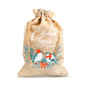 Мешок подарочный - 5 штук - С Новым Годом, текстиль, 13 х 18 см