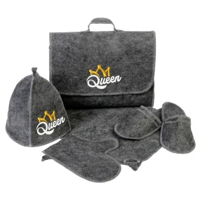Saunaaktentasche-Set - QUEEN, 5 Bestandteile, grau