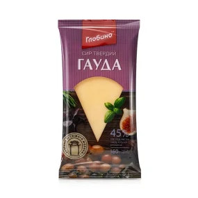 Сыр - Гауда, твёрдый, 45 % жирности, Глобино, 160 г