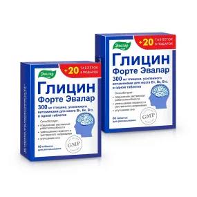 Глицин форте, Эвалар, 80 таблеток х 2 шт. 
