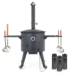 Учаг печь Ø 49 см + чугунный казан 22 л, плоское дно + кухонные принадлежности, узбекский чугунный казан для гриля и плова