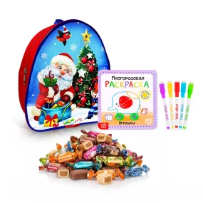 Подарочный рюкзак с конфетами и раскраской - Дед Мороз, 20 х 23 см