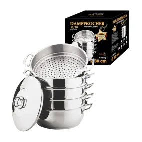 Mantykocher Dampfkocher 30 cm, 6 tlg., Edelstahl, mit Metallgriffen