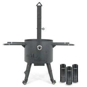 Feuerofen Utschak Ø 49 cm mit Abzugsrohr, für Kasan 22 L ,Thermometer, Transportrollen, Ablagetischen,