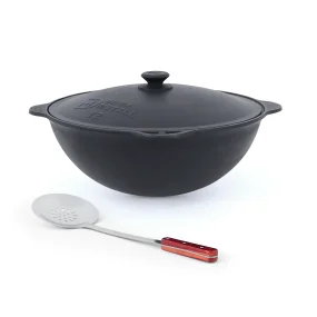 Set - Kasan aus Gusseisen, Aluminiumdeckel, runder Boden, Ø 42,5 cm, 12 l + Schaumlöffel, 48 cm