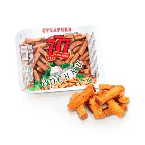 Сухарики ржаные - Три семёрки, со вкусом чеснока, 150 г